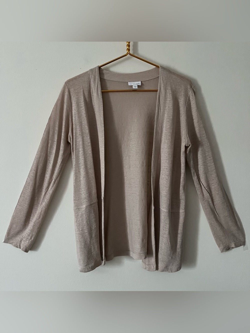 J. Jill 100% Linen Knit Beige Open-Front Cardigan Neutral Lightweight Pockets XS